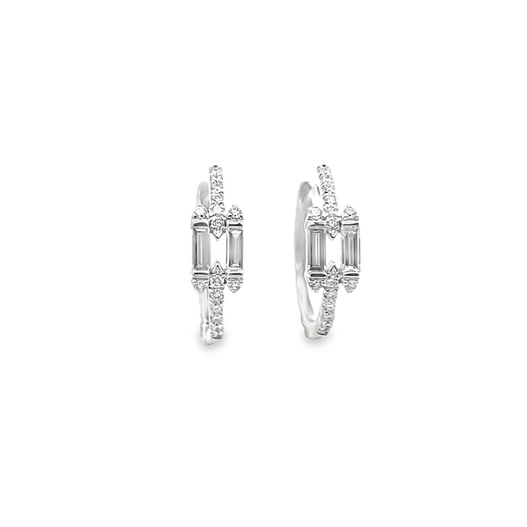 Baguette & Round Brilliant Cut Diamond Hugger Earrings