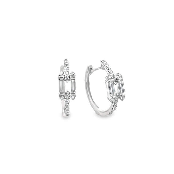 Baguette & Round Brilliant Cut Diamond Hugger Earrings