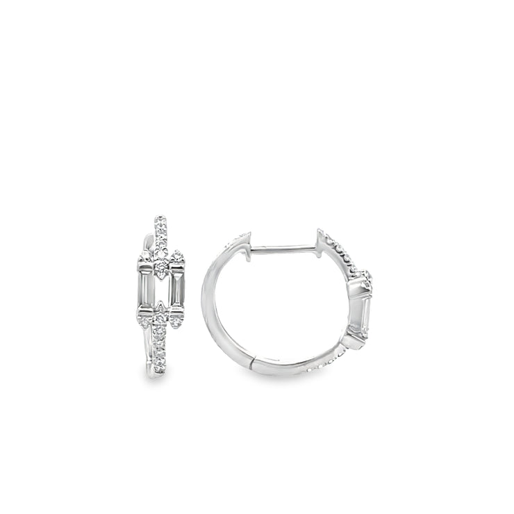 Baguette & Round Brilliant Cut Diamond Hugger Earrings